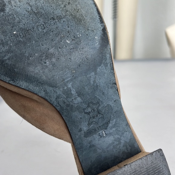 Thierry Rabotin Suede Slide Buckle Trianbgle Block Heels Sildes Mules - Picture 8 of 10